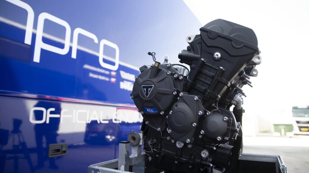 A Triumph Street Triple 765 engine
