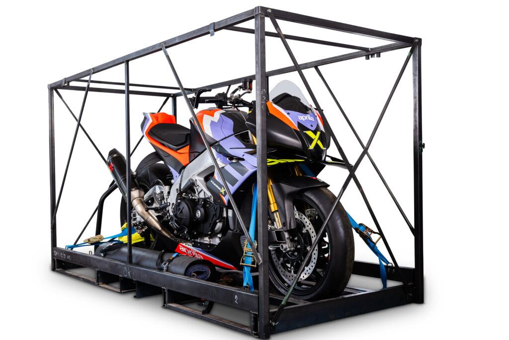 Crated Aprilia Tuono X. Credit: Iconic Motorbike Auctions.