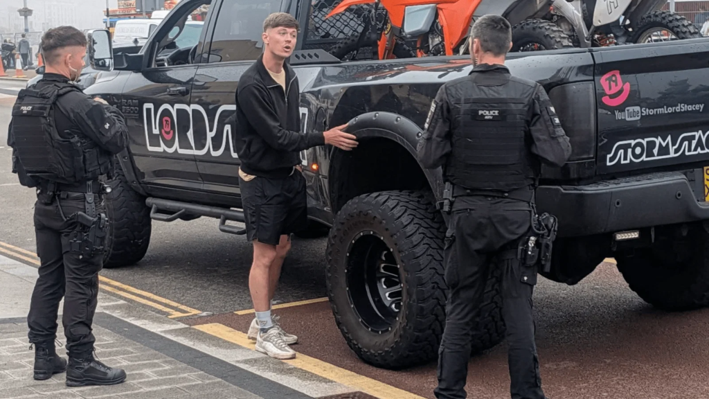 Storm Stacey having his truck seized. Credit: Storm Stacey/Facebook.