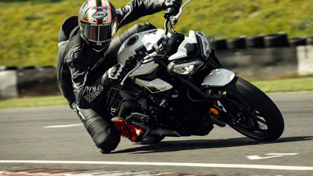 Peter Hickman riding in the new Weise Tornado 2.0 one-piece suit.