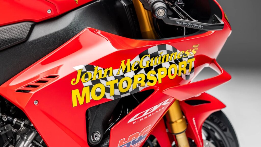 The fairing of the John McGuinness 30th Anniversary Fireblade