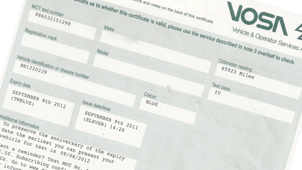 An MOT test certificate