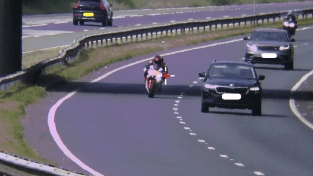 Motorcyclist caught speeding at 155mph on a dual carriageway in the UK.