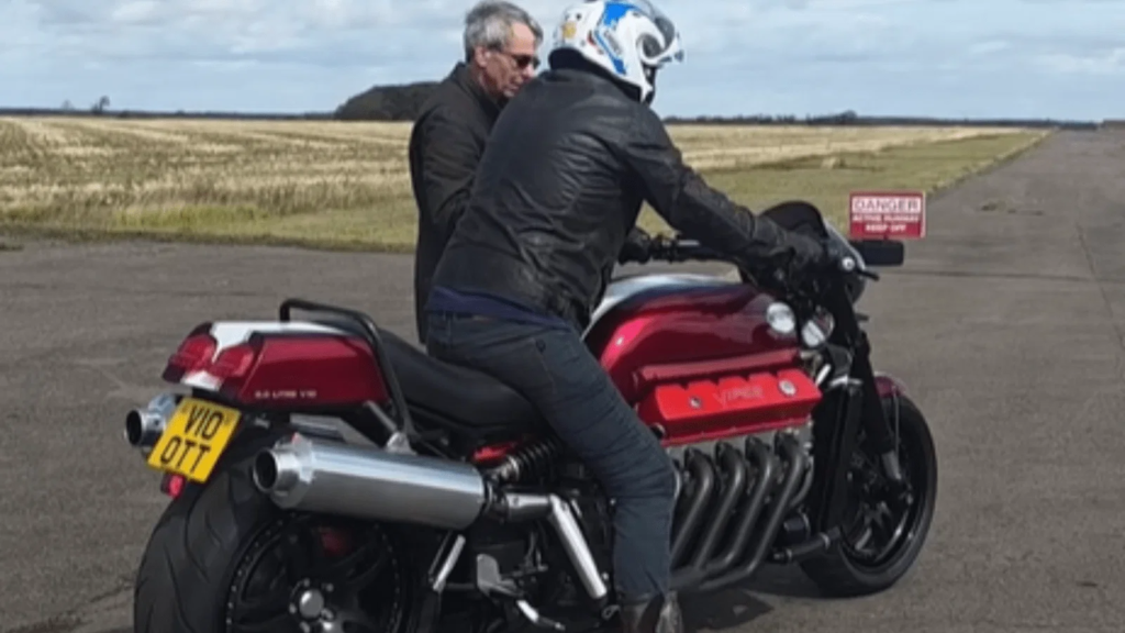 Allen Millyard supervised Tim Whittaker during his first ride of the iconic Viper V10.