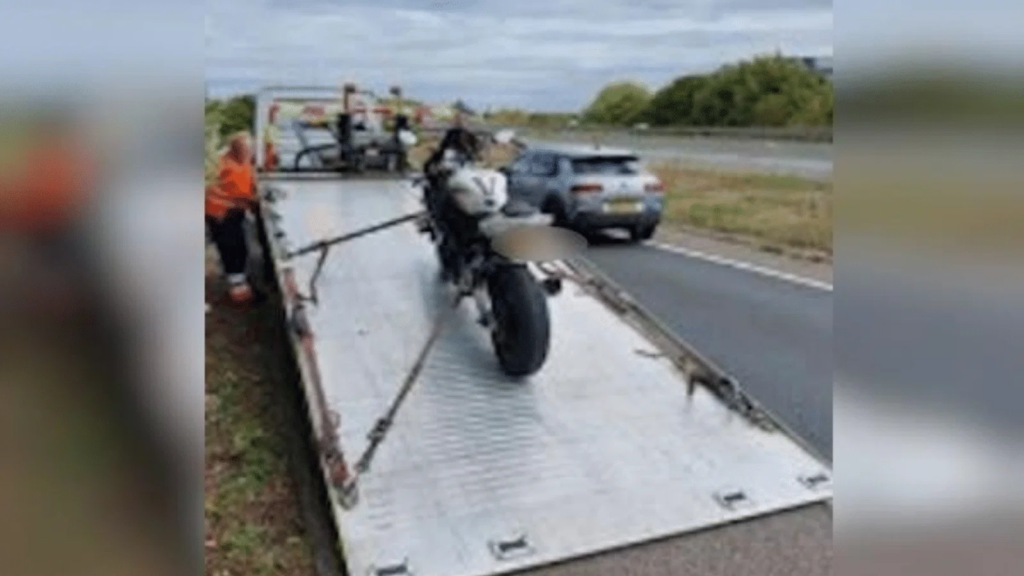 Motorcycle seized by police. Photo credit: Essex Police.